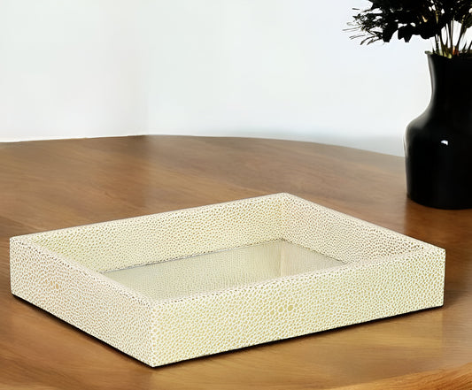 10" White and Gold Rectangular Wood Handmade Serving Tray - Loft&Timber