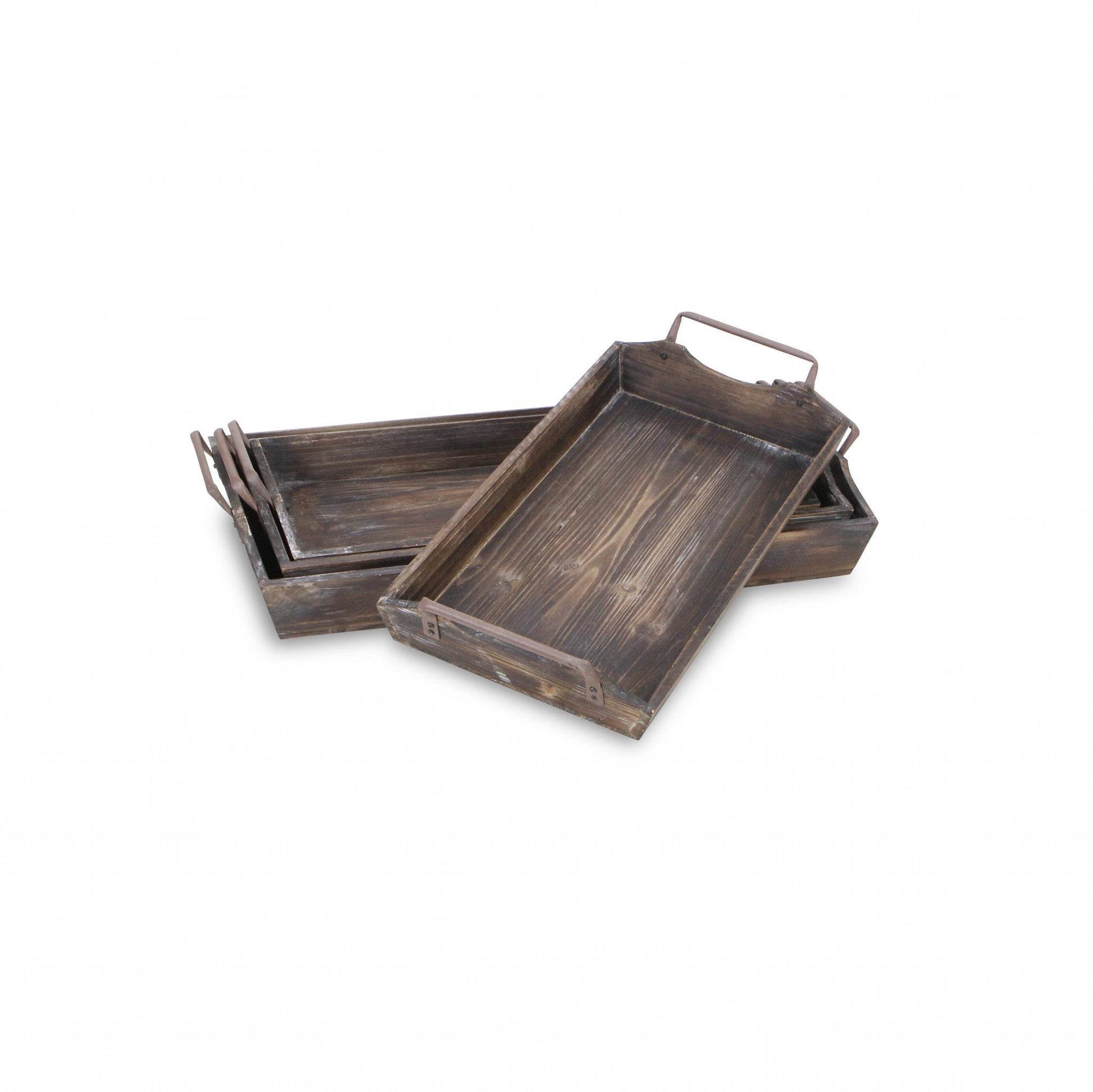 Set of Four Brown Wood Handmade Serving Tray With Handles - Loft&Timber