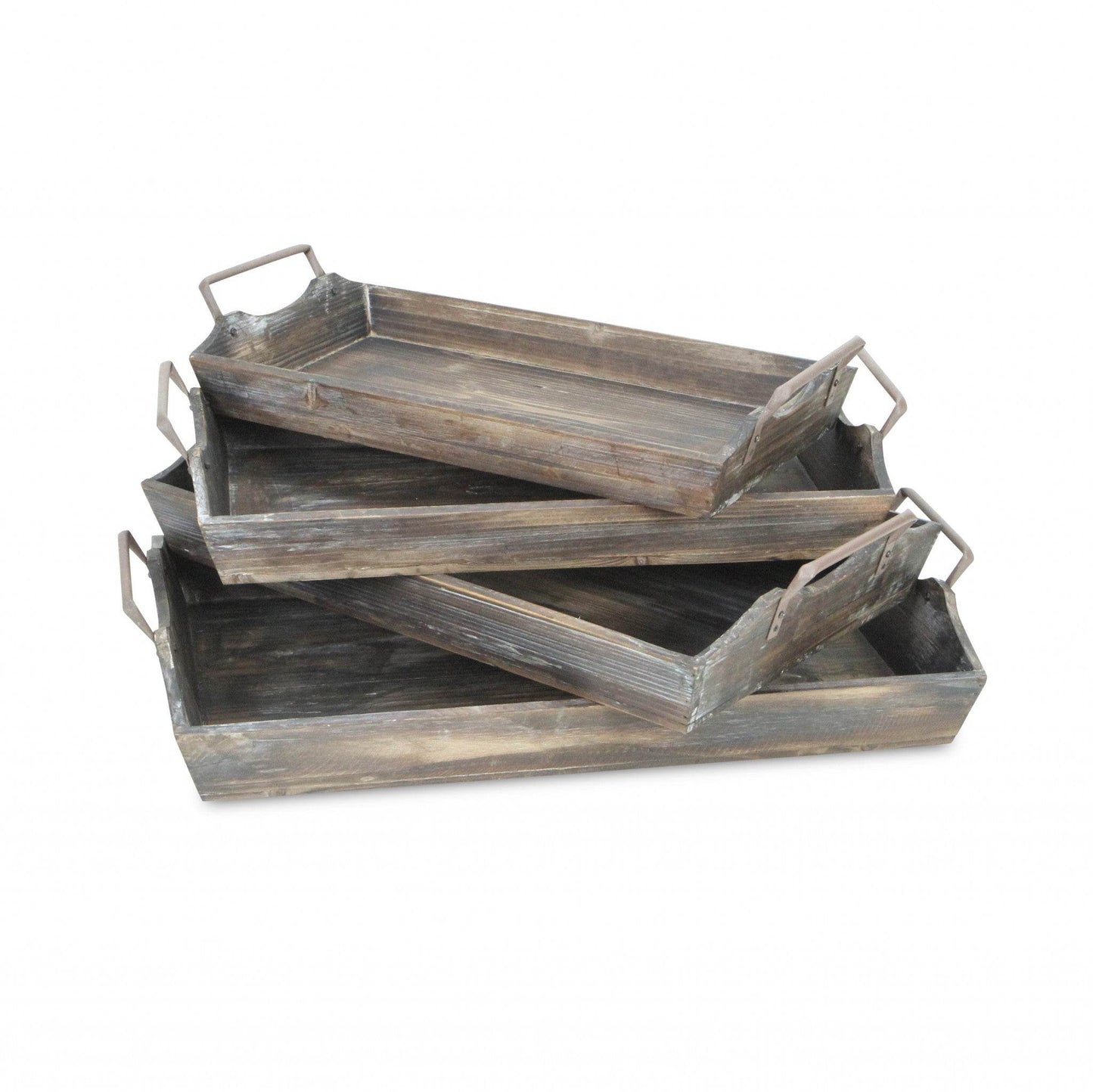 Set of Four Brown Wood Handmade Serving Tray With Handles - Loft&Timber