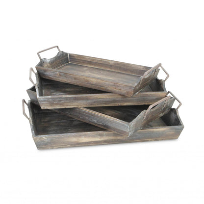 Set of Four Brown Wood Handmade Serving Tray With Handles - Loft&Timber
