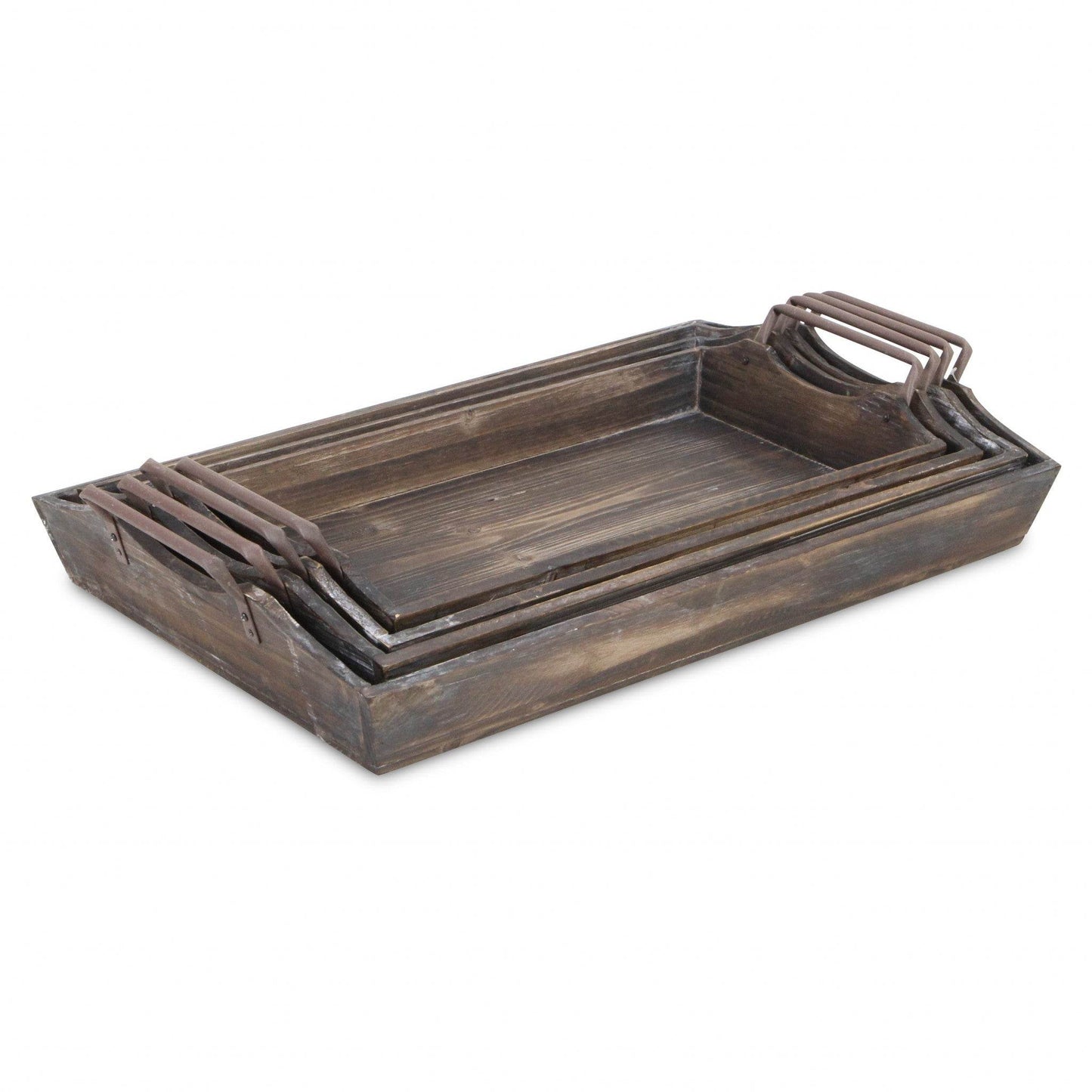 Set of Four Brown Wood Handmade Serving Tray With Handles - Loft&Timber