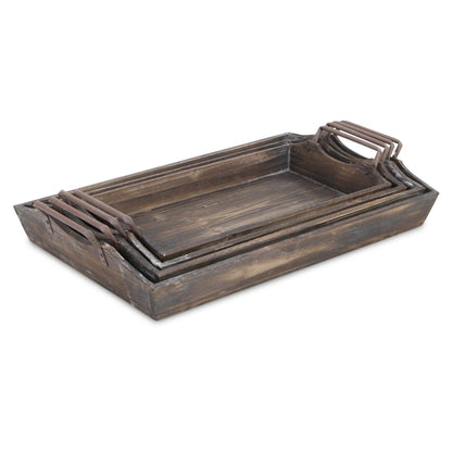 Set of Four Brown Wood Handmade Serving Tray With Handles - Loft&Timber