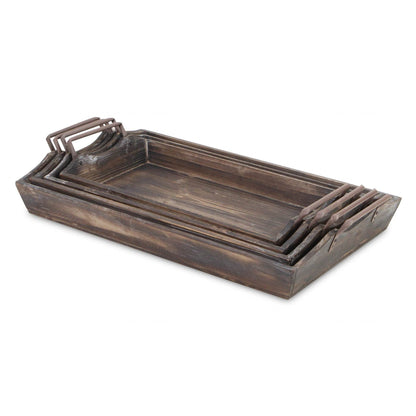 Set of Four Brown Wood Handmade Serving Tray With Handles - Loft&Timber