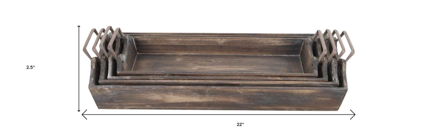 Set of Four Brown Wood Handmade Serving Tray With Handles - Loft&Timber