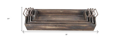 Set of Four Brown Wood Handmade Serving Tray With Handles - Loft&Timber