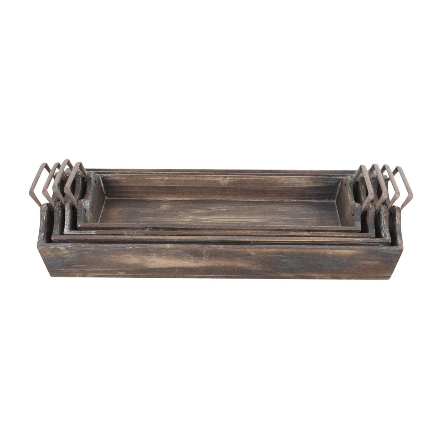 Set of Four Brown Wood Handmade Serving Tray With Handles - Loft&Timber