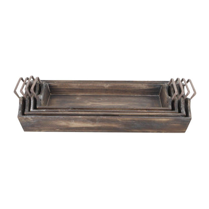 Set of Four Brown Wood Handmade Serving Tray With Handles - Loft&Timber