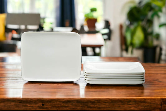 White Six Piece Rectangle Porcelain Service For Six Dinner Plate Set - Loft&Timber