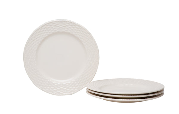 White Four Piece Round Weave Stoneware Service For Four Salad Plate Set-0