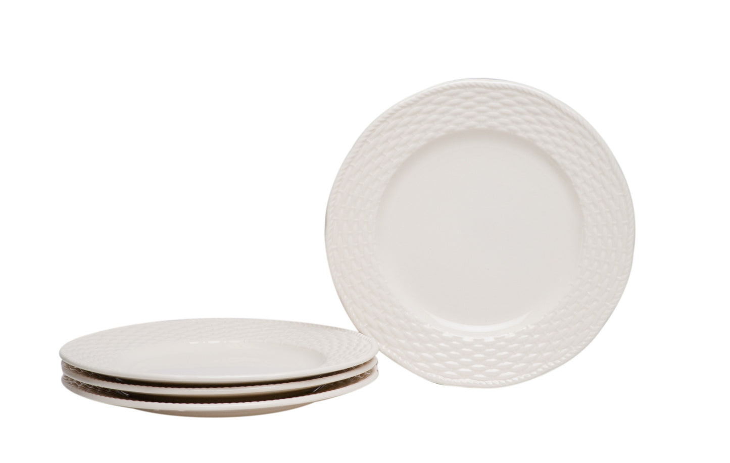 White Four Piece Round Weave Stoneware Service For Four Salad Plate Set-3