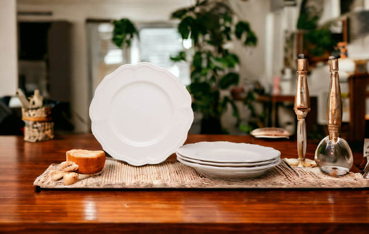 White Four Piece Scallop Stoneware Service For Four Dinner Plate Set - Loft&Timber