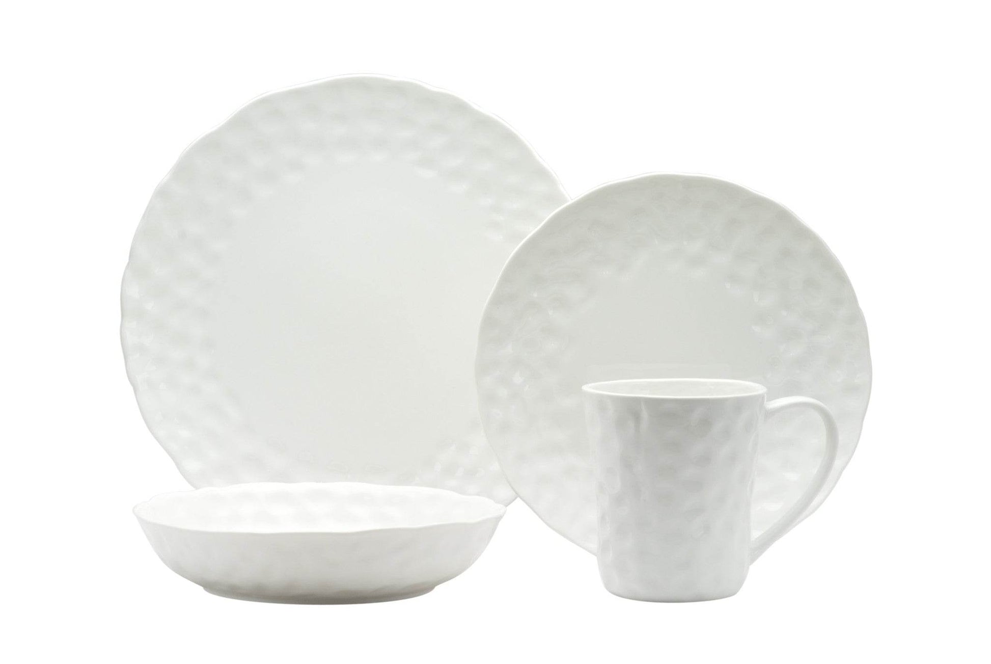 White Six Piece Round Pebbled Porcelain Service For Six Salad Plate Set - Loft&Timber