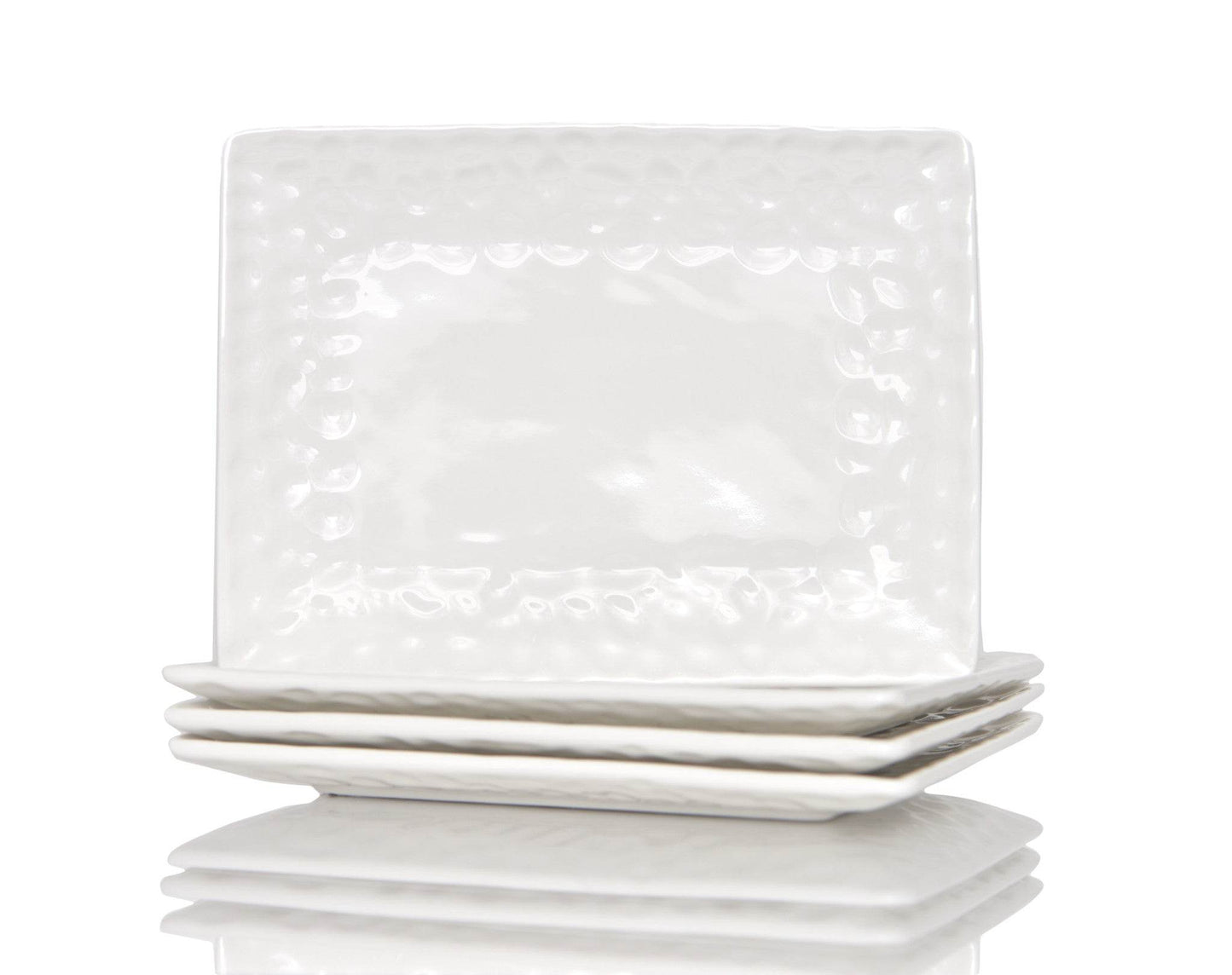 White Six Piece Rectangle Pebbled Porcelain Service For Six Dinner Plate Set - Loft&Timber