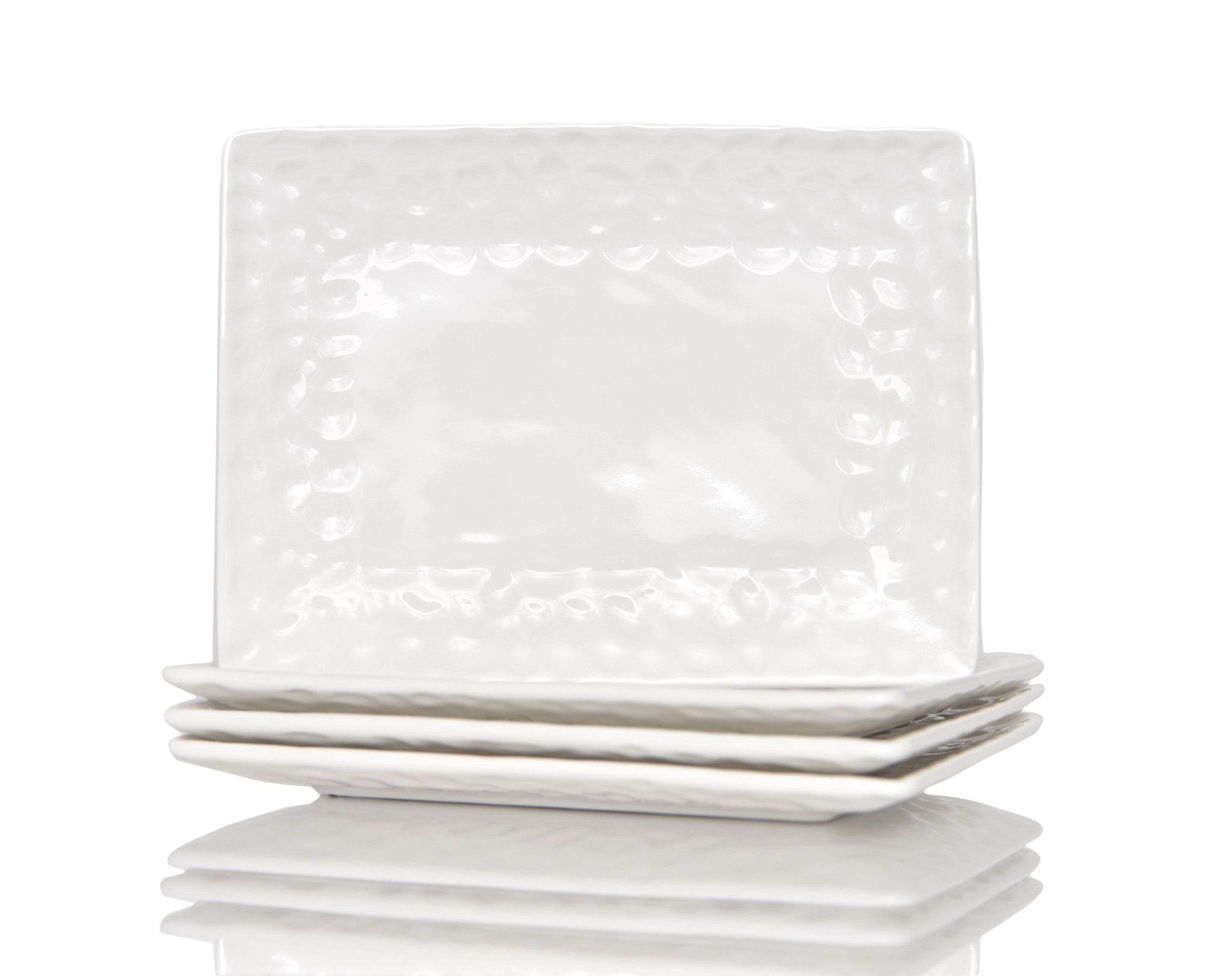 White Six Piece Rectangle Pebbled Porcelain Service For Six Dinner Plate Set - Loft&Timber