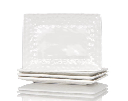 White Six Piece Rectangle Pebbled Porcelain Service For Six Dinner Plate Set - Loft&Timber