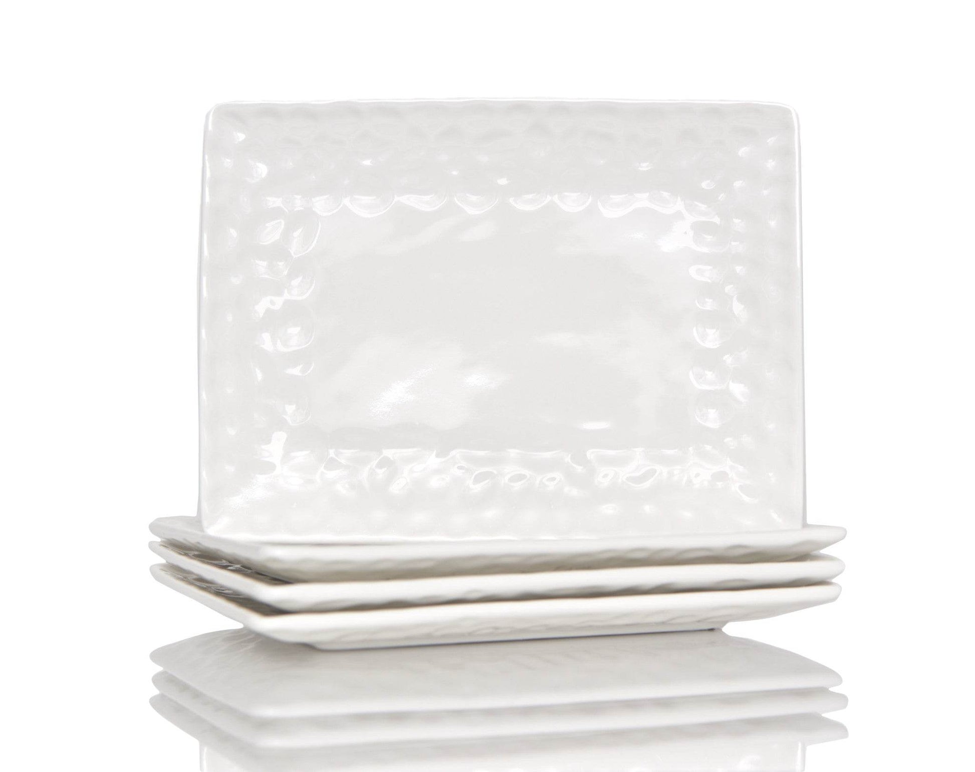 White Six Piece Rectangle Pebbled Porcelain Service For Six Dinner Plate Set - Loft&Timber