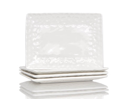 White Six Piece Rectangle Pebbled Porcelain Service For Six Dinner Plate Set - Loft&Timber