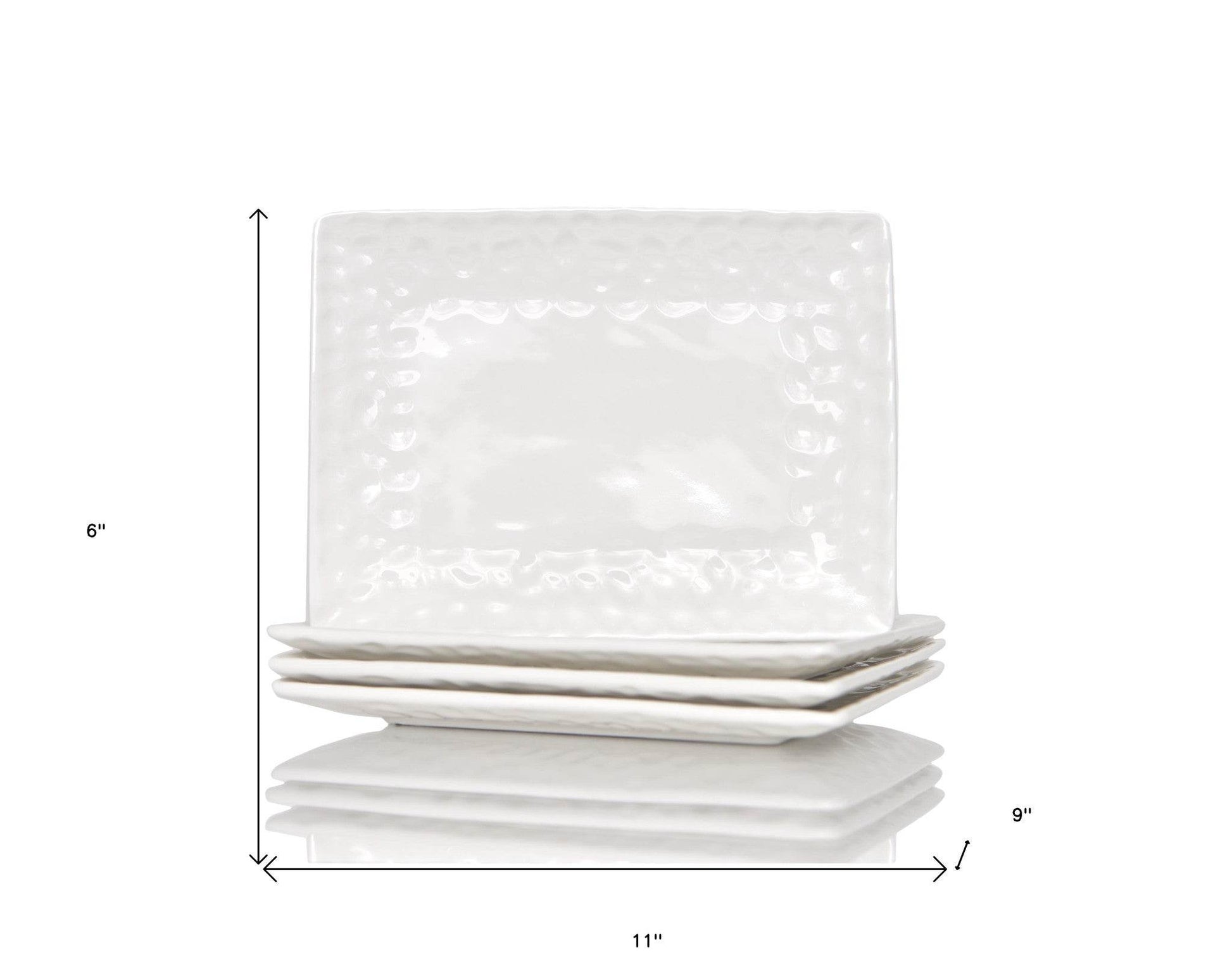White Six Piece Rectangle Pebbled Porcelain Service For Six Dinner Plate Set - Loft&Timber