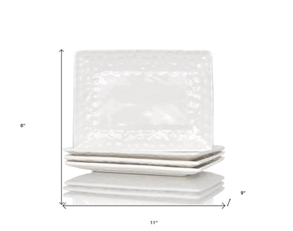 White Six Piece Rectangle Pebbled Porcelain Service For Six Dinner Plate Set - Loft&Timber