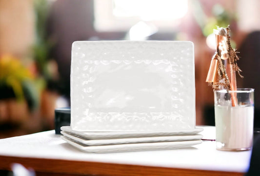 White Six Piece Rectangle Pebbled Porcelain Service For Six Dinner Plate Set - Loft&Timber