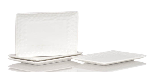 White Six Piece Rectangle Pebbled Porcelain Service For Six Salad Plate Set - Loft&Timber