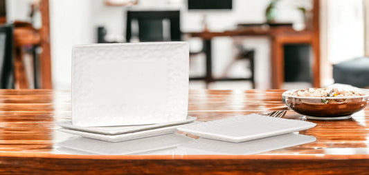 White Six Piece Rectangle Pebbled Porcelain Service For Six Salad Plate Set - Loft&Timber