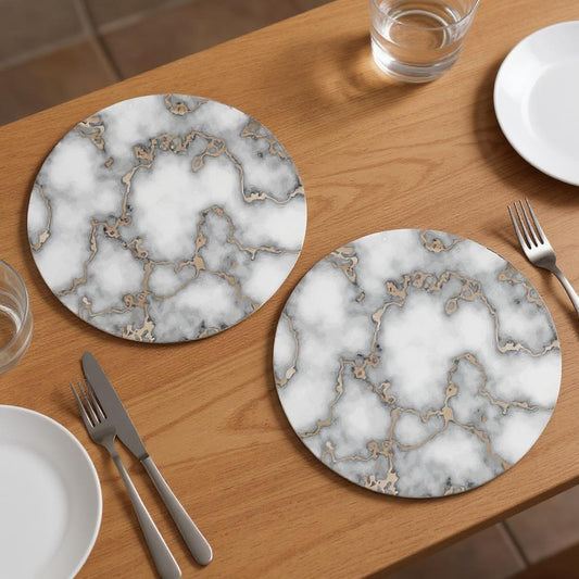 15" Set of Two Gold And Gray Abstract Round Placemats - Loft&Timber