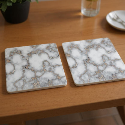 15" X 15" Gray And Gold Abstract Agglomerated cork Square Placemats - Loft&Timber