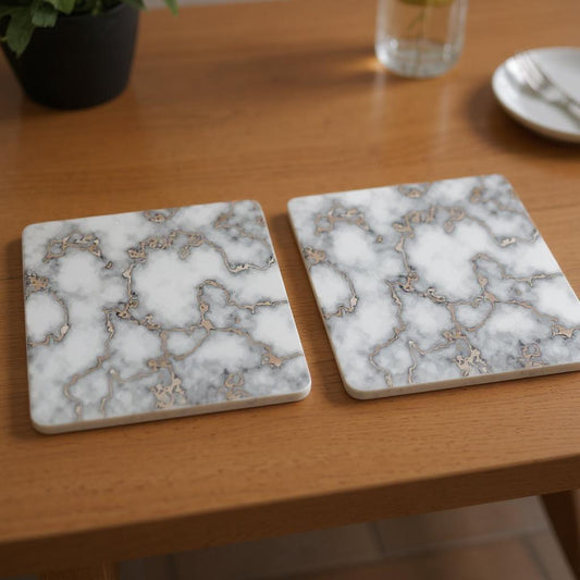 15" X 15" Gray And Gold Abstract Agglomerated cork Square Placemats - Loft&Timber