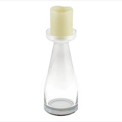 11" Clear Glass Centerpiece Pillar Candle Holder With Candle - Loft&Timber