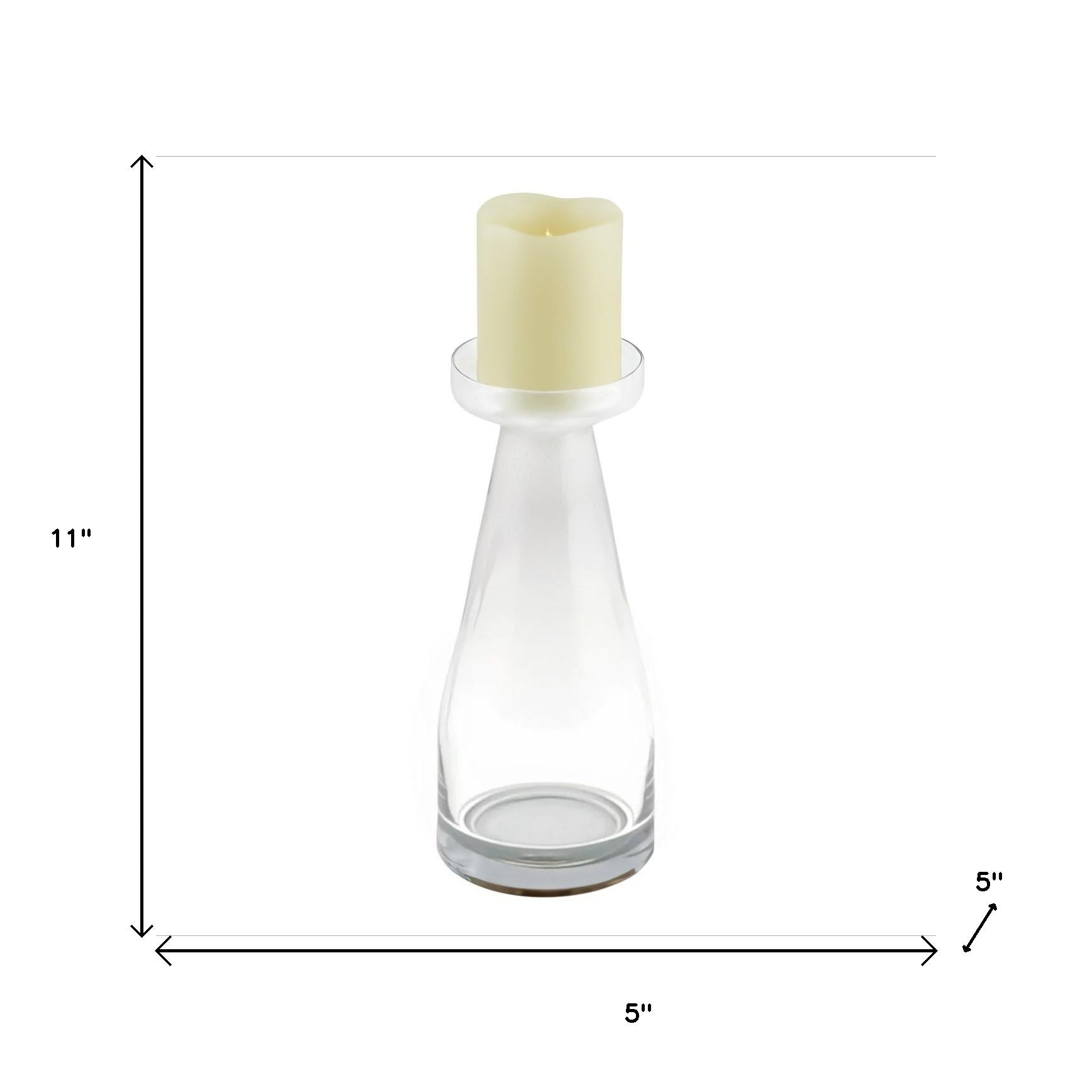 11" Clear Glass Centerpiece Pillar Candle Holder With Candle - Loft&Timber