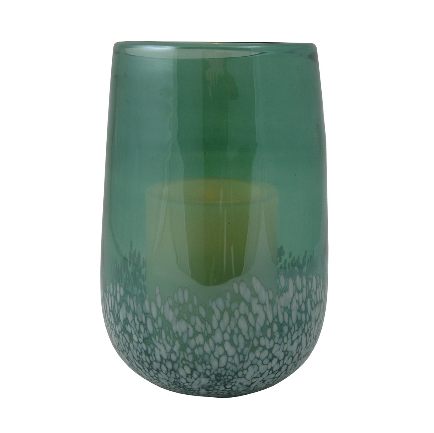 8" Green And White Glass Tabletop Hurricane Candle Holder With Candle - Loft&Timber