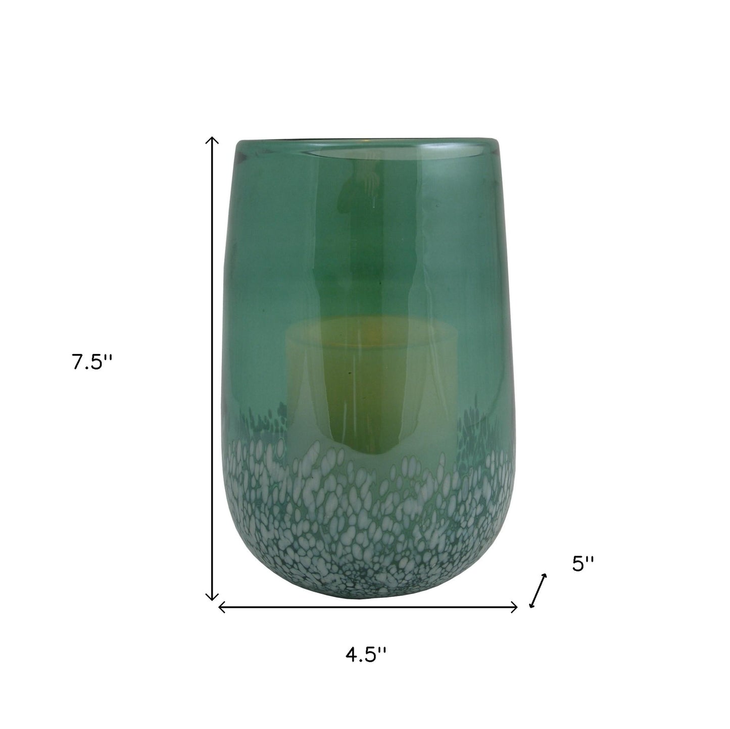 8" Green And White Glass Tabletop Hurricane Candle Holder With Candle - Loft&Timber