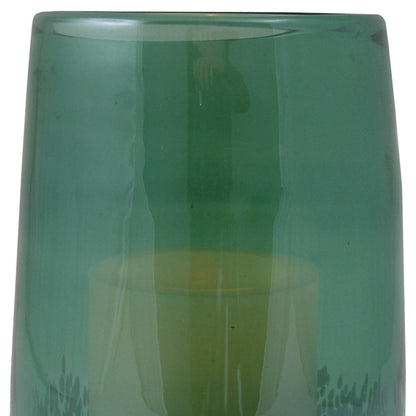 8" Green And White Glass Tabletop Hurricane Candle Holder With Candle - Loft&Timber