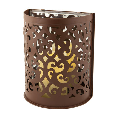 9" Brown Floral Iron Wall Sconce Candle Holder With Candle - Loft&Timber