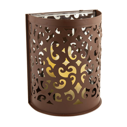 9" Brown Floral Iron Wall Sconce Candle Holder With Candle - Loft&Timber