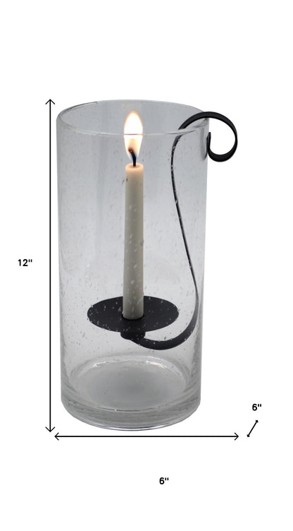 12" Light Gray Glass Centerpiece Taper Candle Holder With Candle - Loft&Timber
