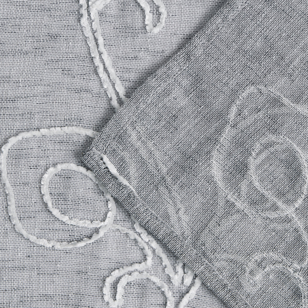 72" Gray Floral Faux Linen Shower Curtain With Embroidery - Loft&Timber