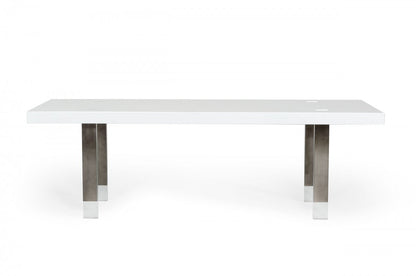 95" White And Gray Stainless Steel Dining Table - Loft&Timber