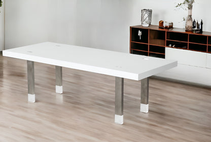 95" White And Gray Stainless Steel Dining Table - Loft&Timber
