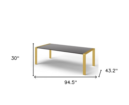 95" Gray And Brass Stainless Steel Dining Table - Loft&Timber