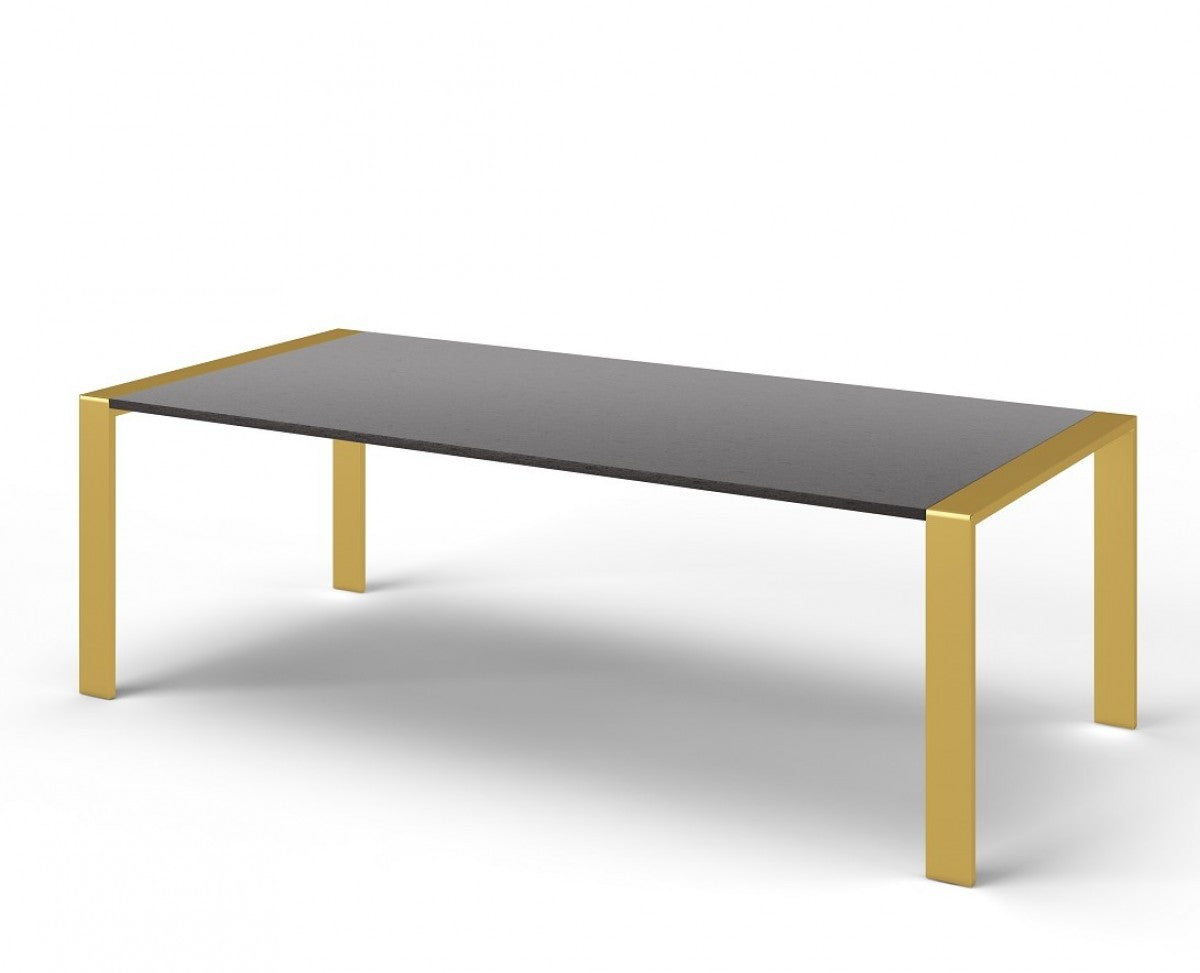 95" Gray And Brass Stainless Steel Dining Table - Loft&Timber
