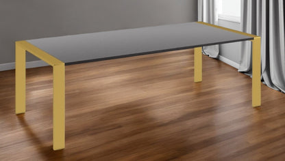 95" Gray And Brass Stainless Steel Dining Table - Loft&Timber
