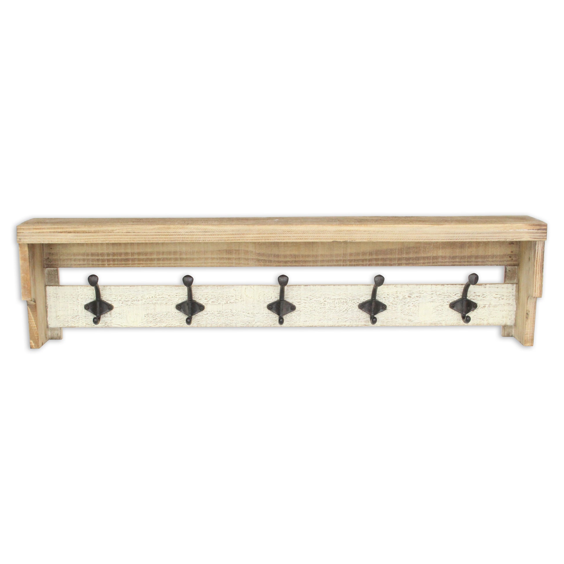 32" Natural Wood Five Hook Wall Mount Coat Rack-1