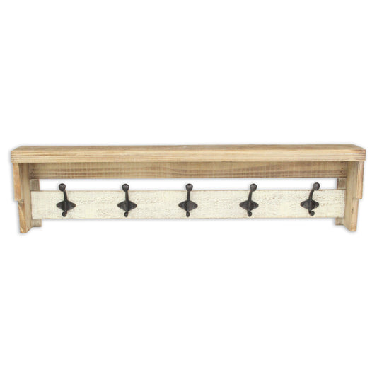 32" Natural Wood Five Hook Wall Mount Coat Rack-1