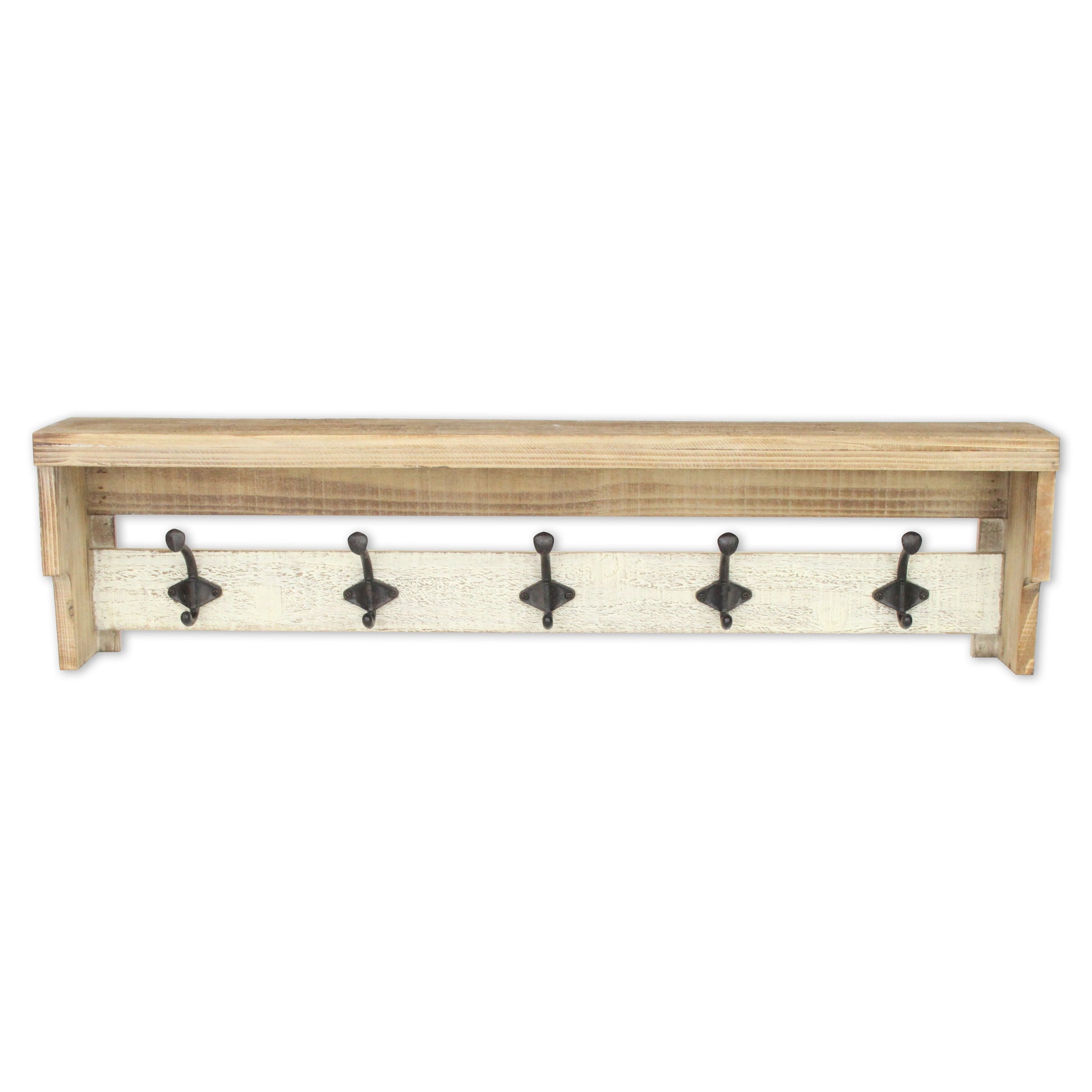 32" Natural Wood Five Hook Wall Mount Coat Rack-7