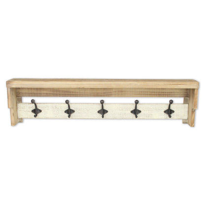 32" Natural Wood Five Hook Wall Mount Coat Rack-7