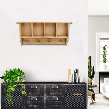 30" Natural Wood Four Hook Wall Mount Coat Rack-7