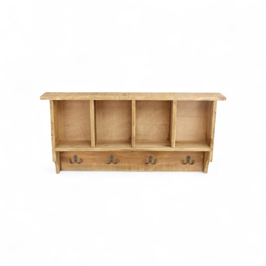 30" Natural Wood Four Hook Wall Mount Coat Rack-1