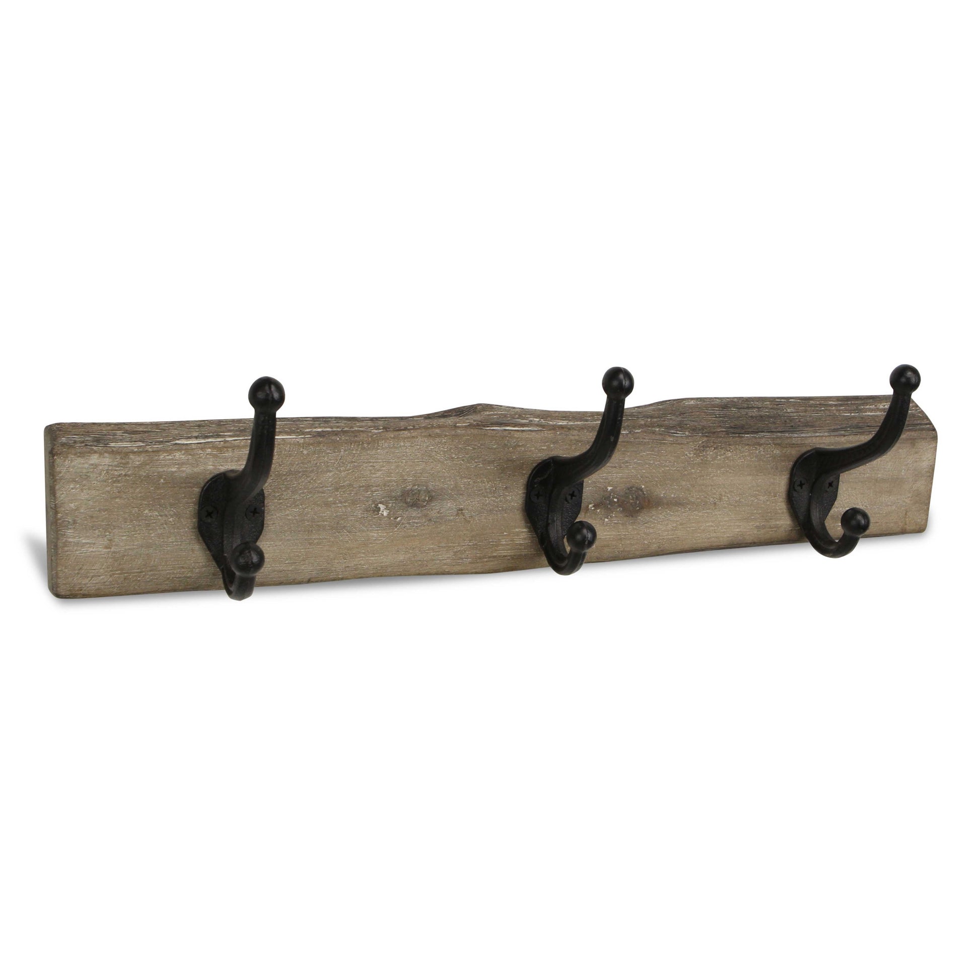 19" Brown Natural Rustic Live Edge Wood Three Hook Wall Mount Coat Rack-2